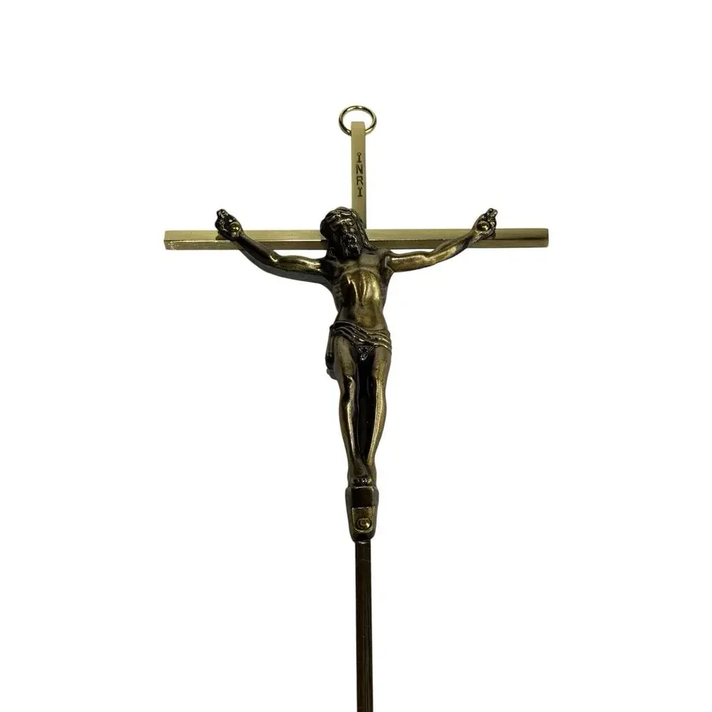 Vintage Crucifix Jesus Christian Cross INRI Religion Wall Hanging Brass 10”